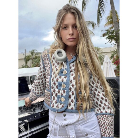 VERONICA BEARD Kamila Reversible Cotton Jacket in Cream Multi Size Large - Picture 4 of 16